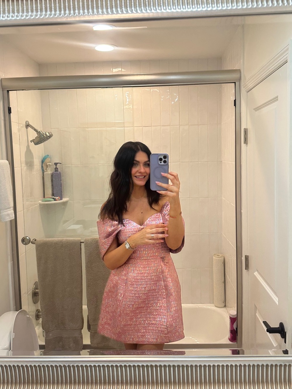 Off-Shoulder Pink Mini Dress with Sweetheart Neckline - Picture 5 of 6